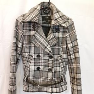 Grey Plaid Pea Coat